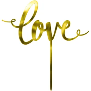 Cake Topper love Gold Mirrored Plastic