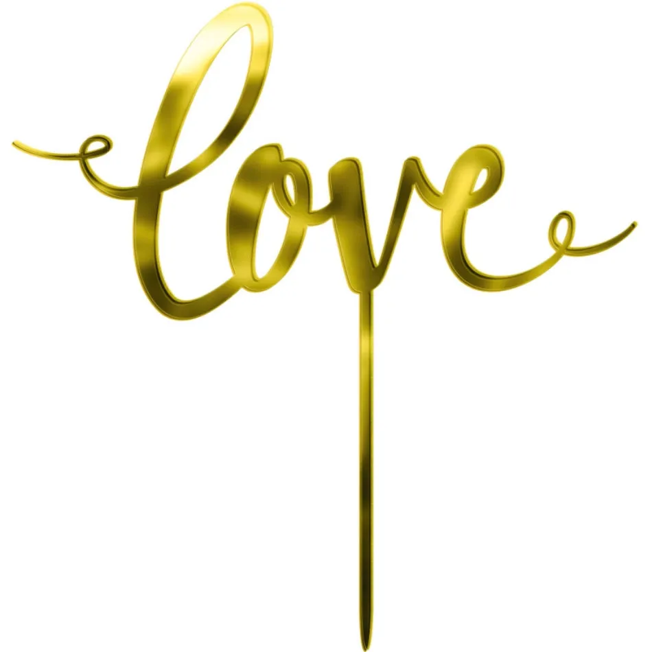 Cake Topper love Gold Mirrored Plastic
