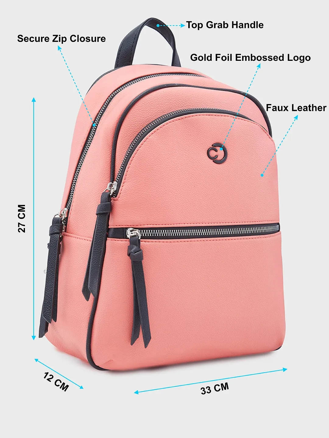 Caprese Mia Fashion Backpack Medium Coral