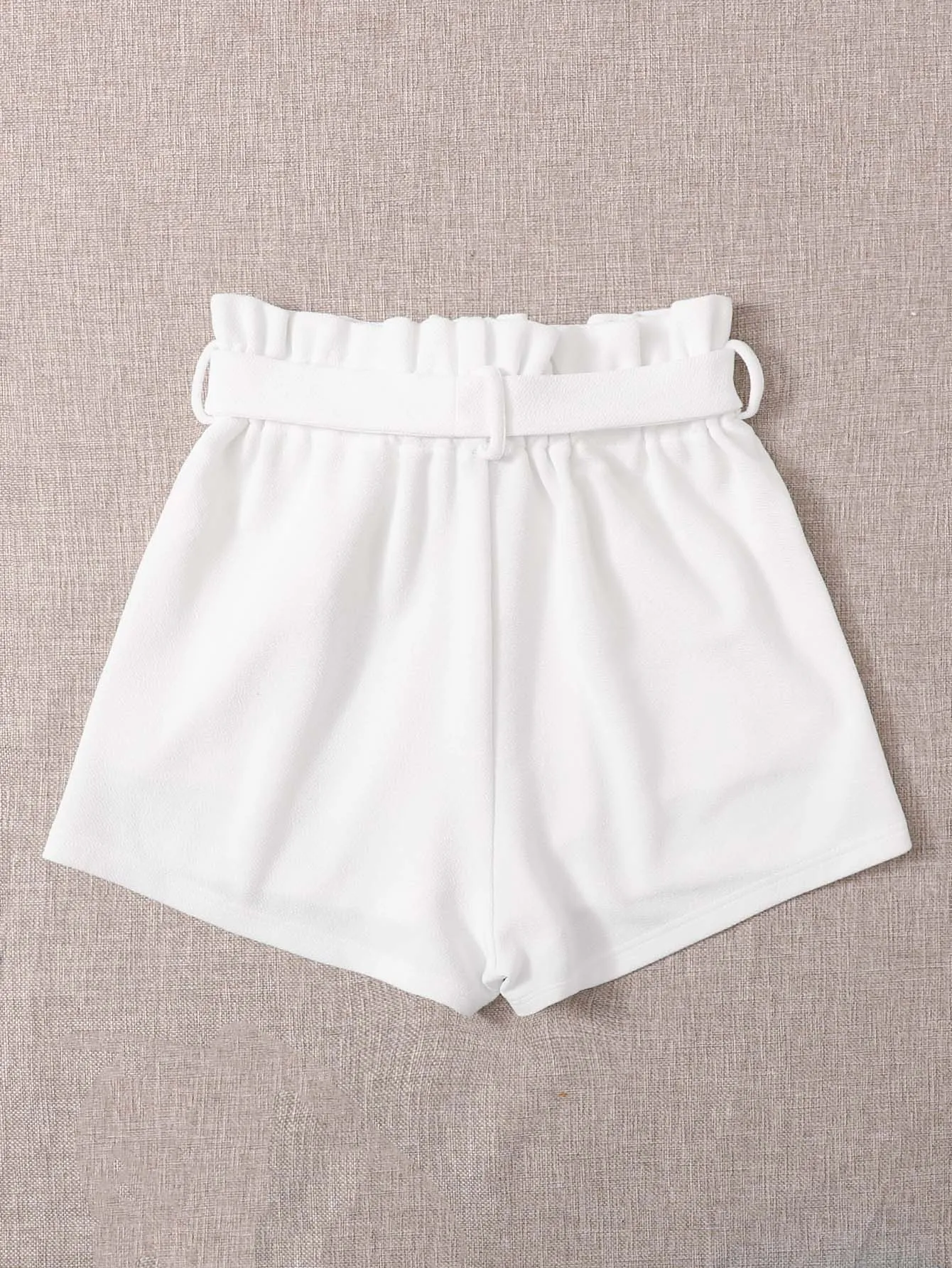 Casual Plain Paper Bag Waist High Waist Women Shorts
