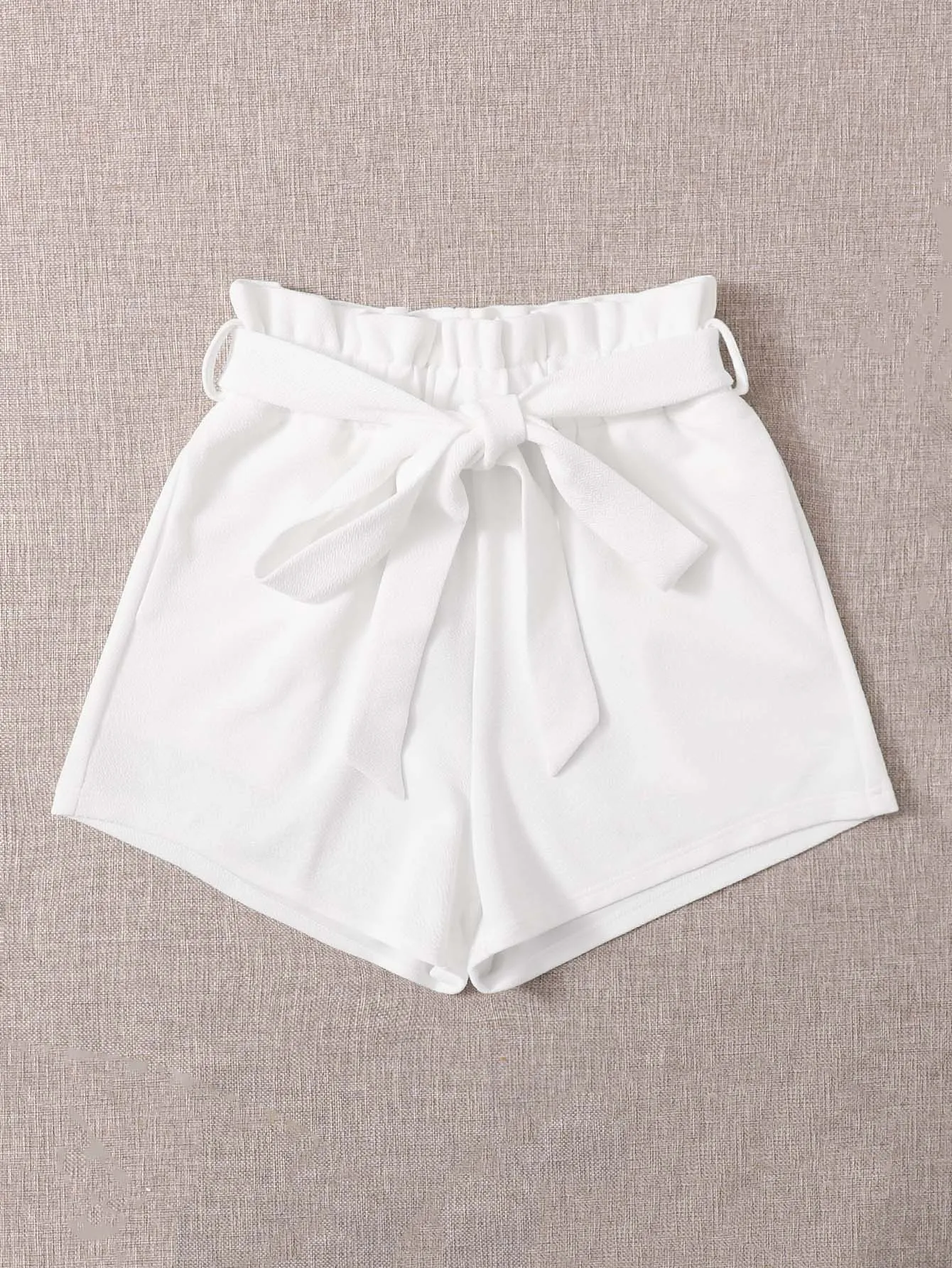 Casual Plain Paper Bag Waist High Waist Women Shorts