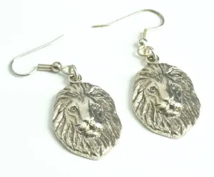 Cecil the Lion Pearl Necklace and Matching Earrings, in gift bag, antique silver, 16", 18" or 20" Silver cable chain, Handmade in USA, Each