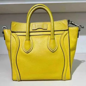 Celine Drummed Nano Bag with Strap, Yellow Calfskin Leather