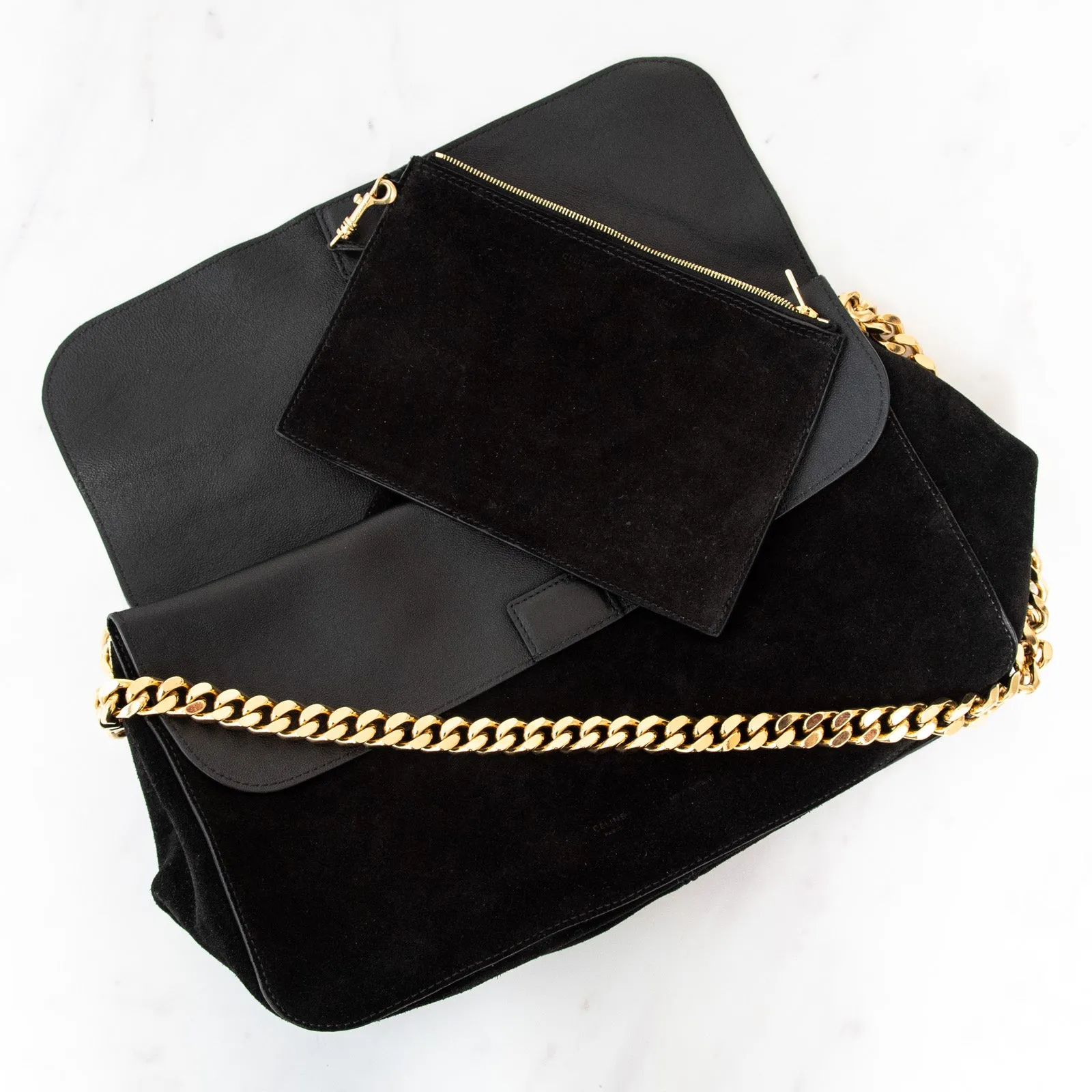 Celine Gourmette  Black Suede Shoulder Bag