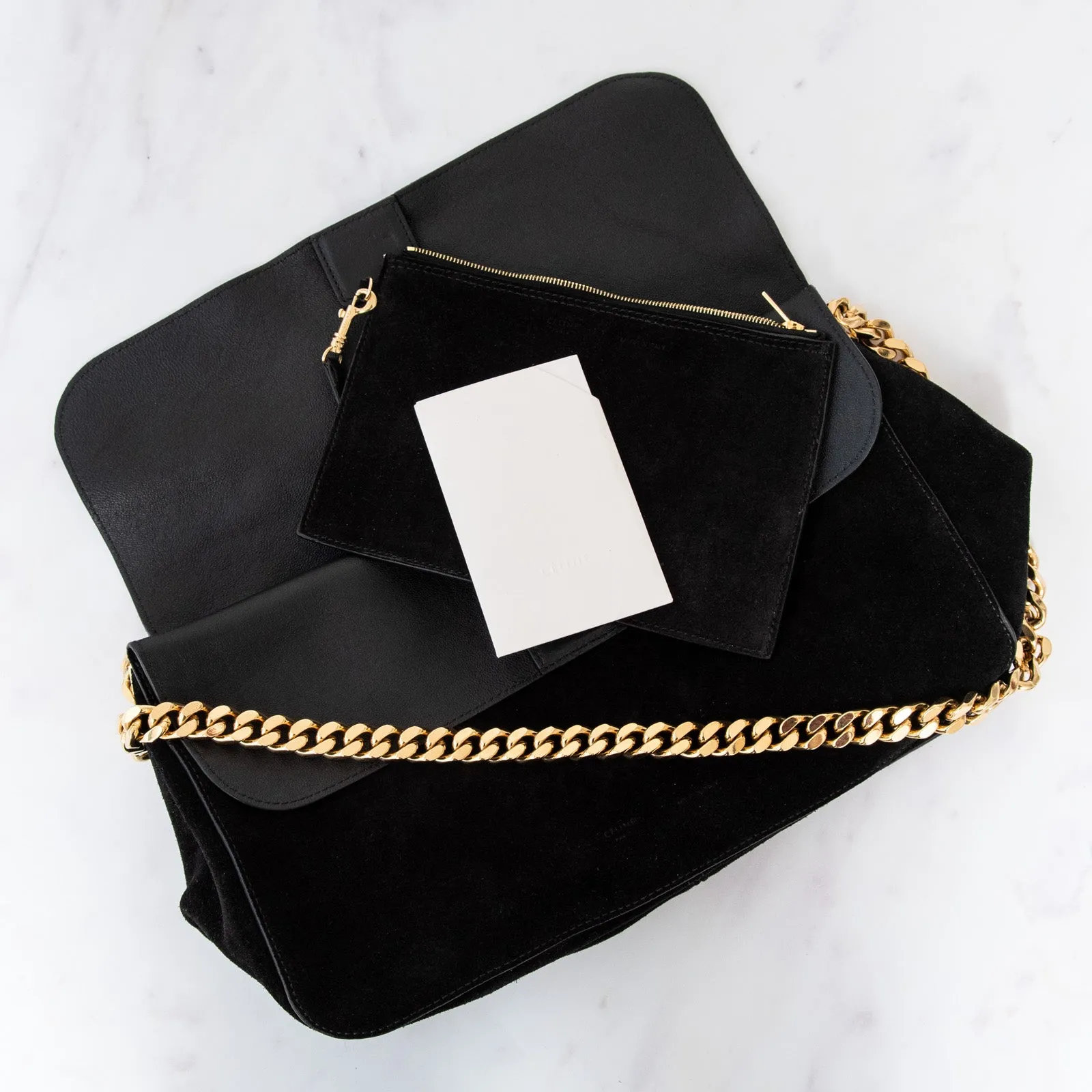 Celine Gourmette  Black Suede Shoulder Bag
