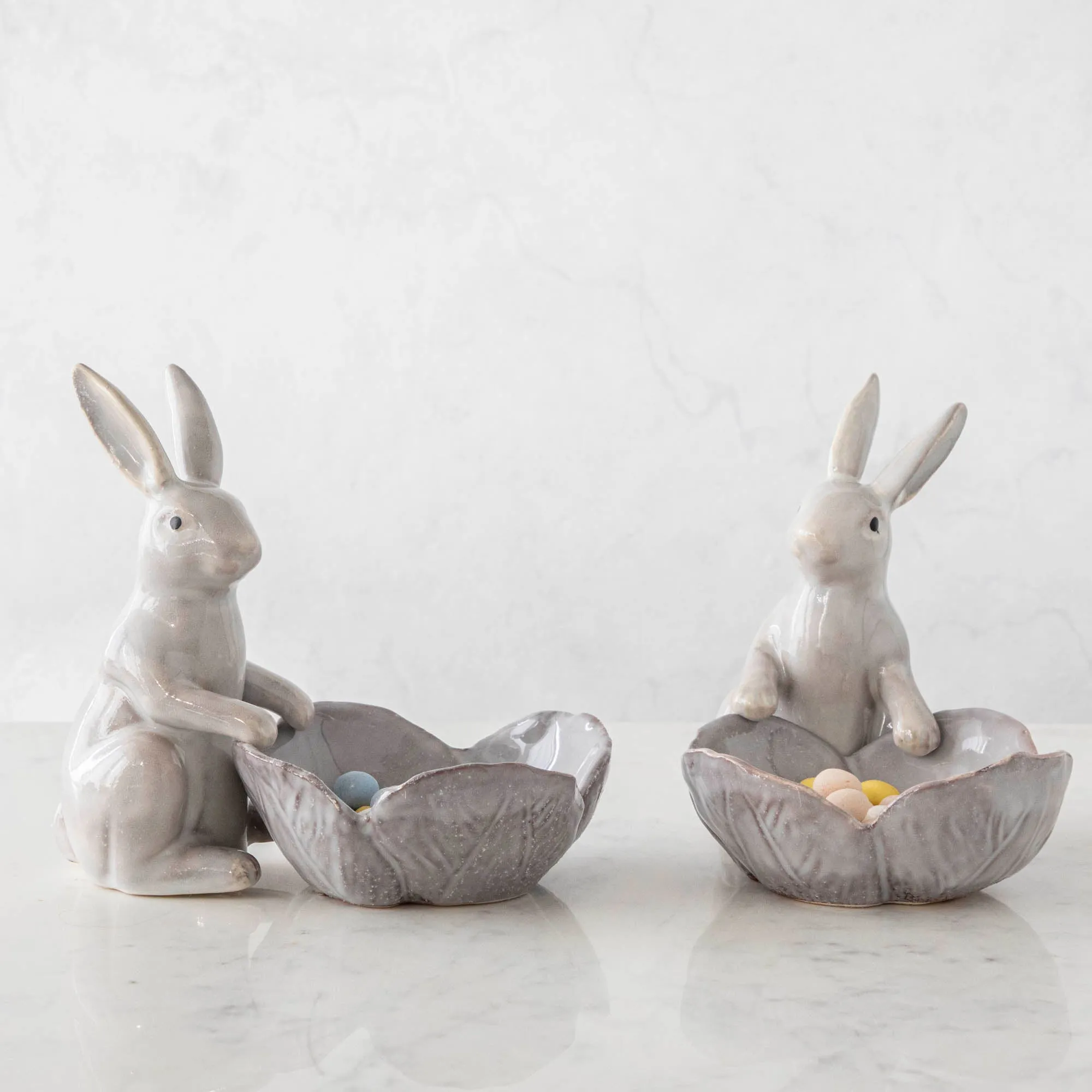 Ceramic Rabbit with Flower Shaped Bowl