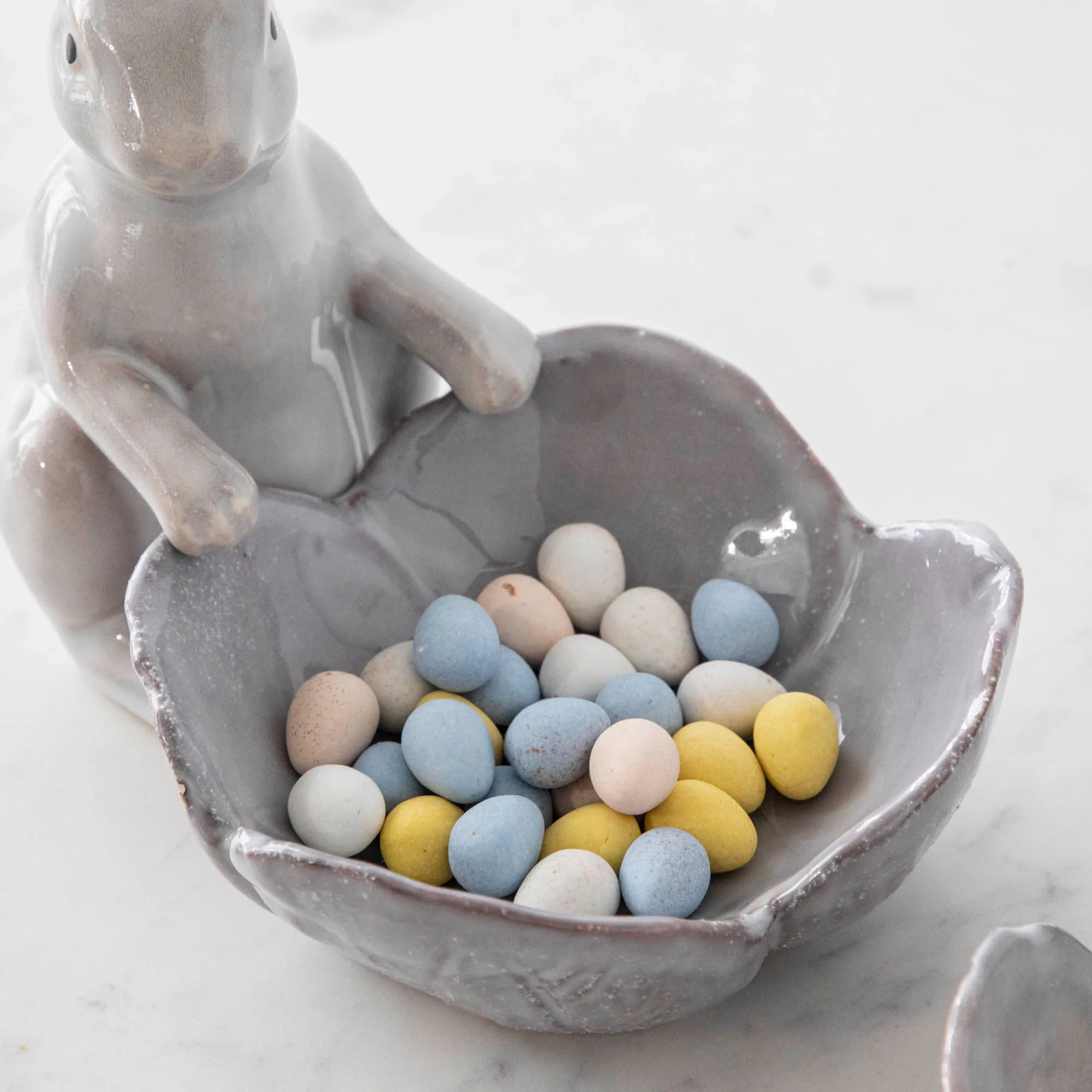 Ceramic Rabbit with Flower Shaped Bowl