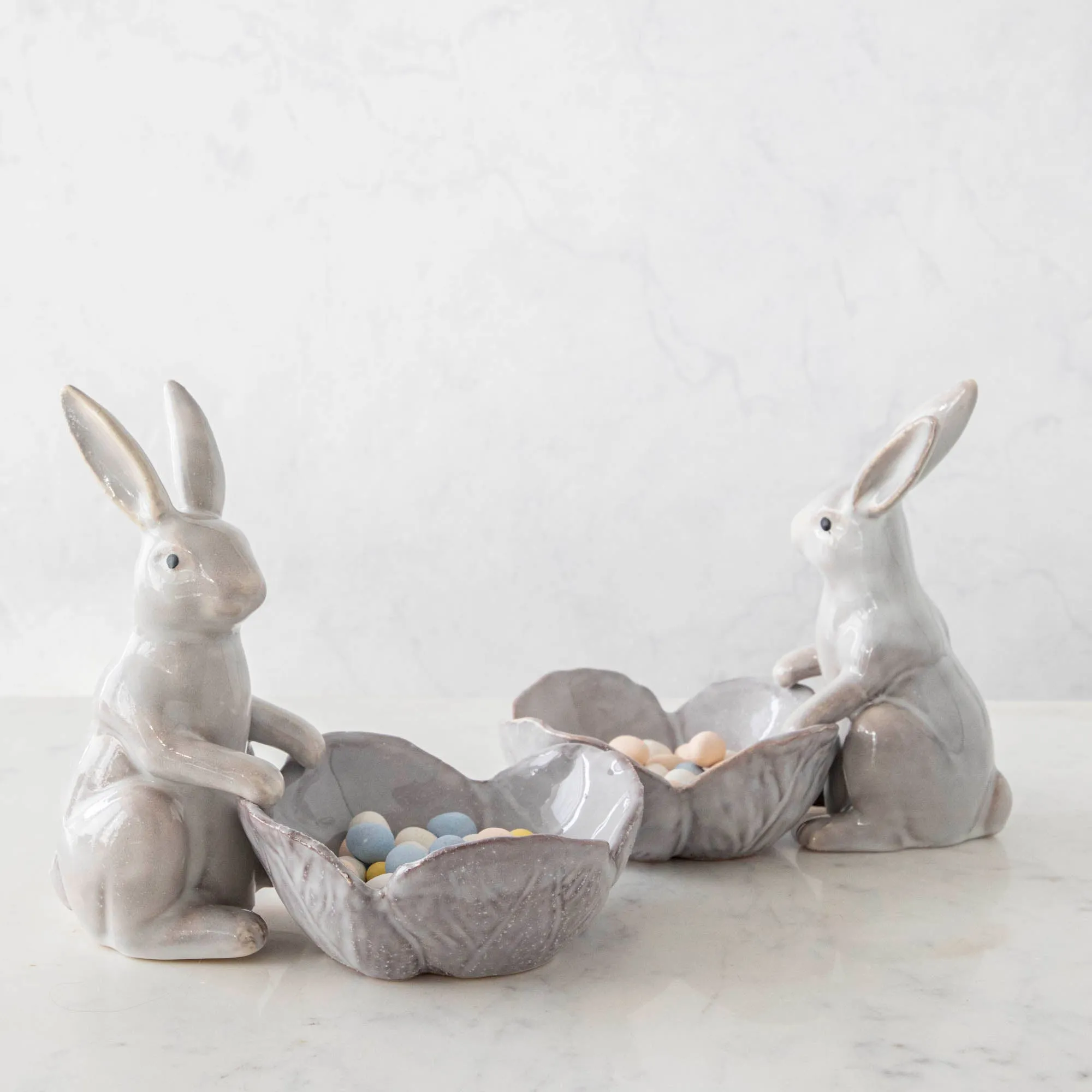 Ceramic Rabbit with Flower Shaped Bowl