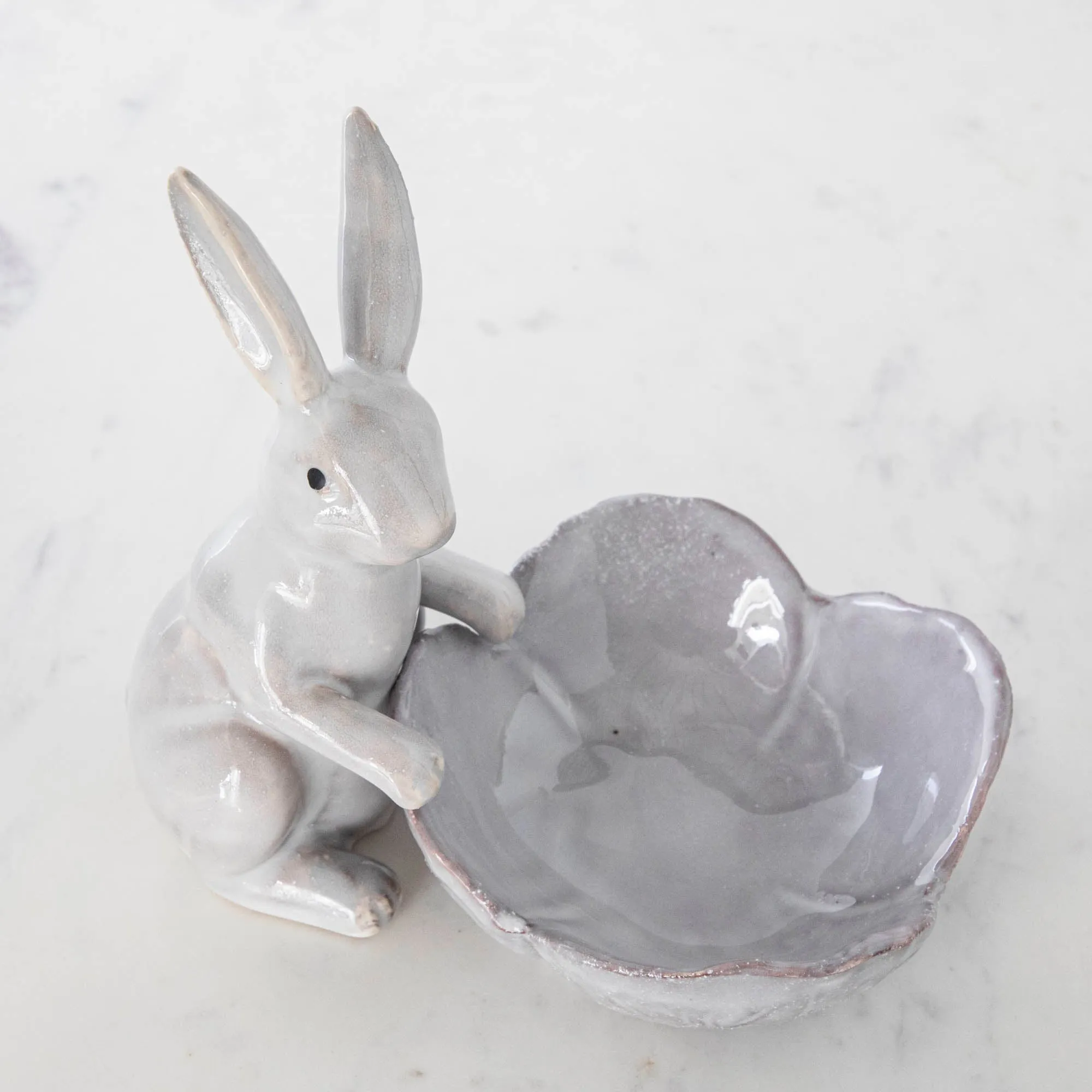 Ceramic Rabbit with Flower Shaped Bowl