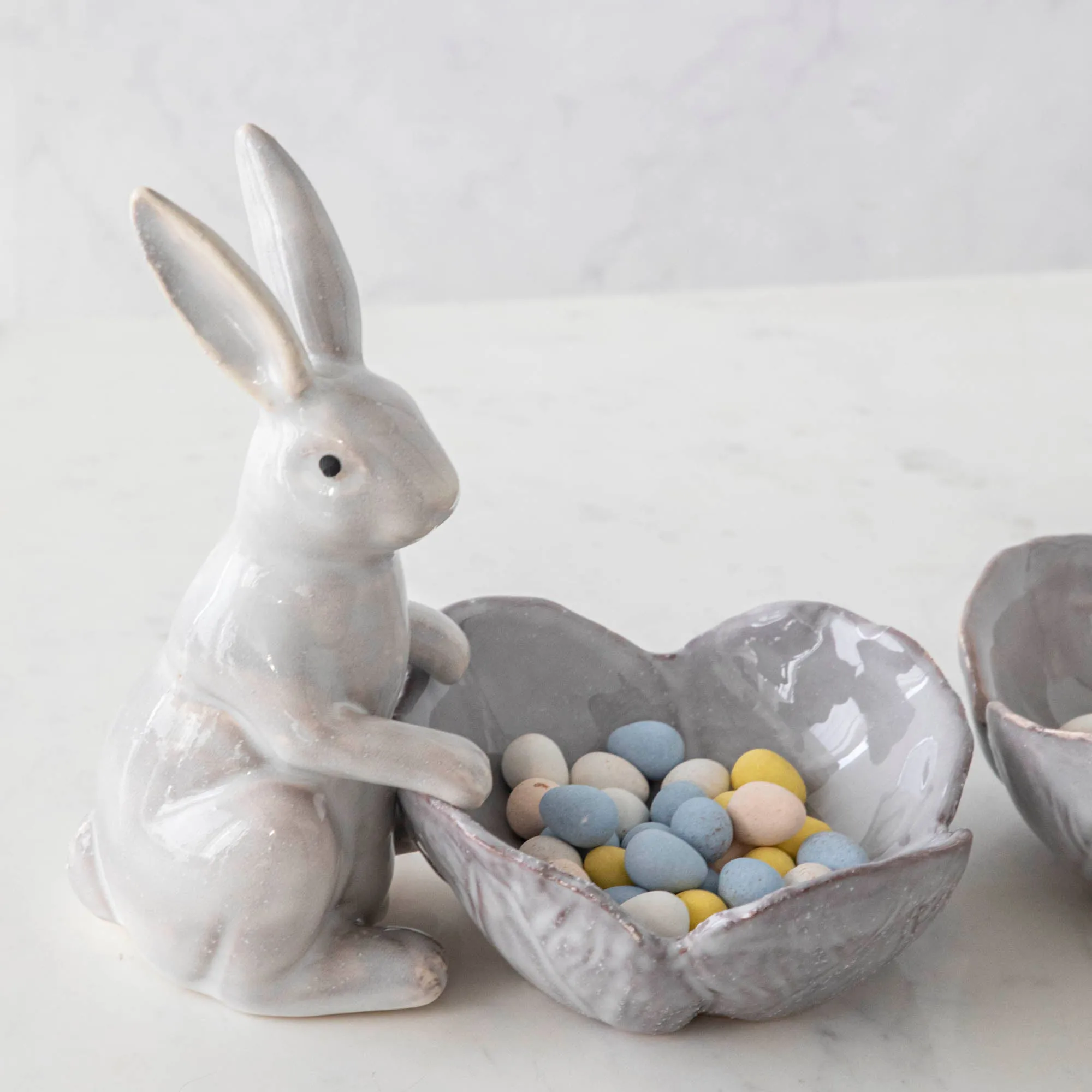 Ceramic Rabbit with Flower Shaped Bowl