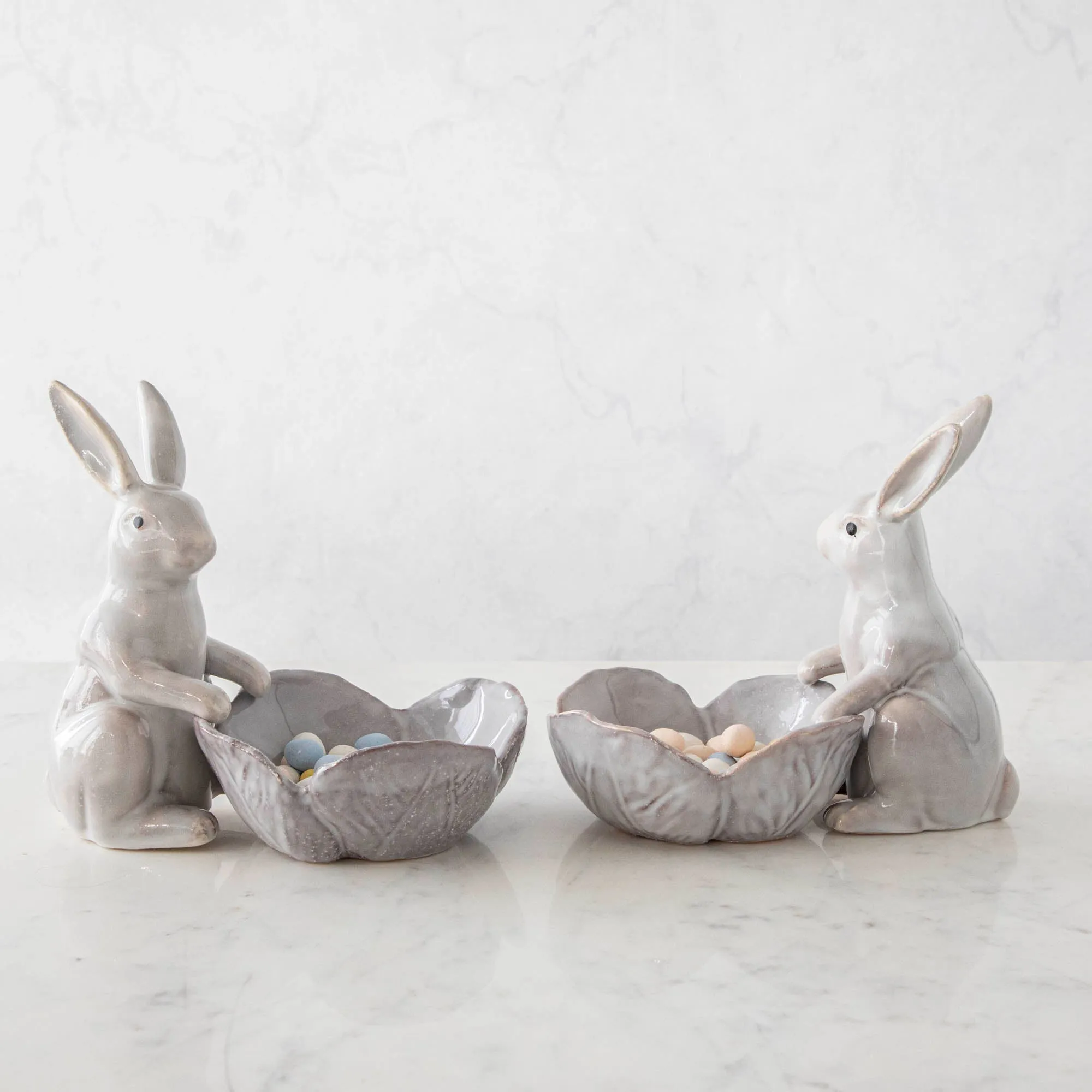 Ceramic Rabbit with Flower Shaped Bowl