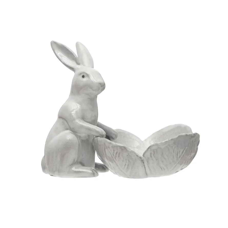 Ceramic Rabbit with Flower Shaped Bowl
