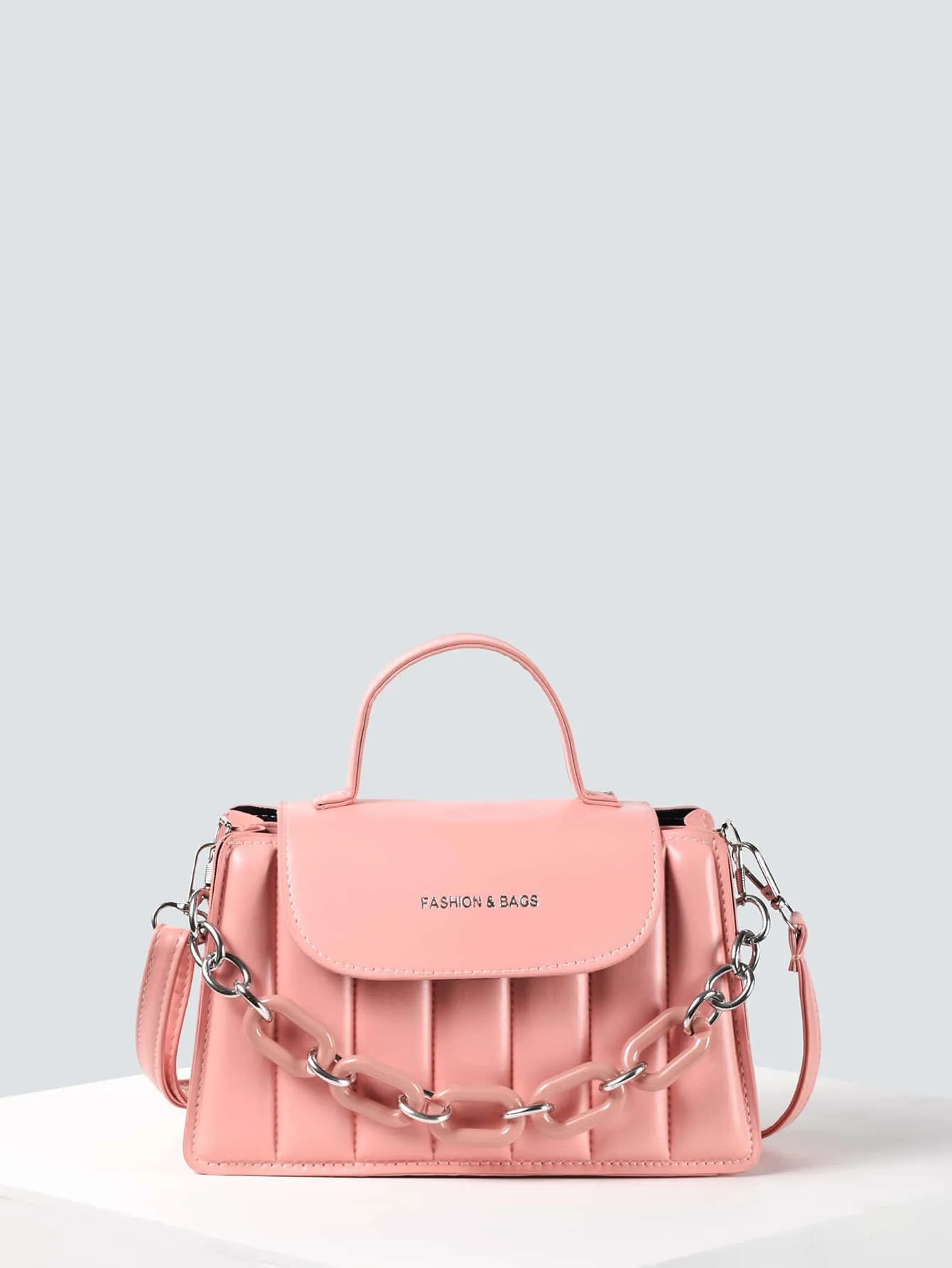 Chain Decor Quilted Satchel Bag