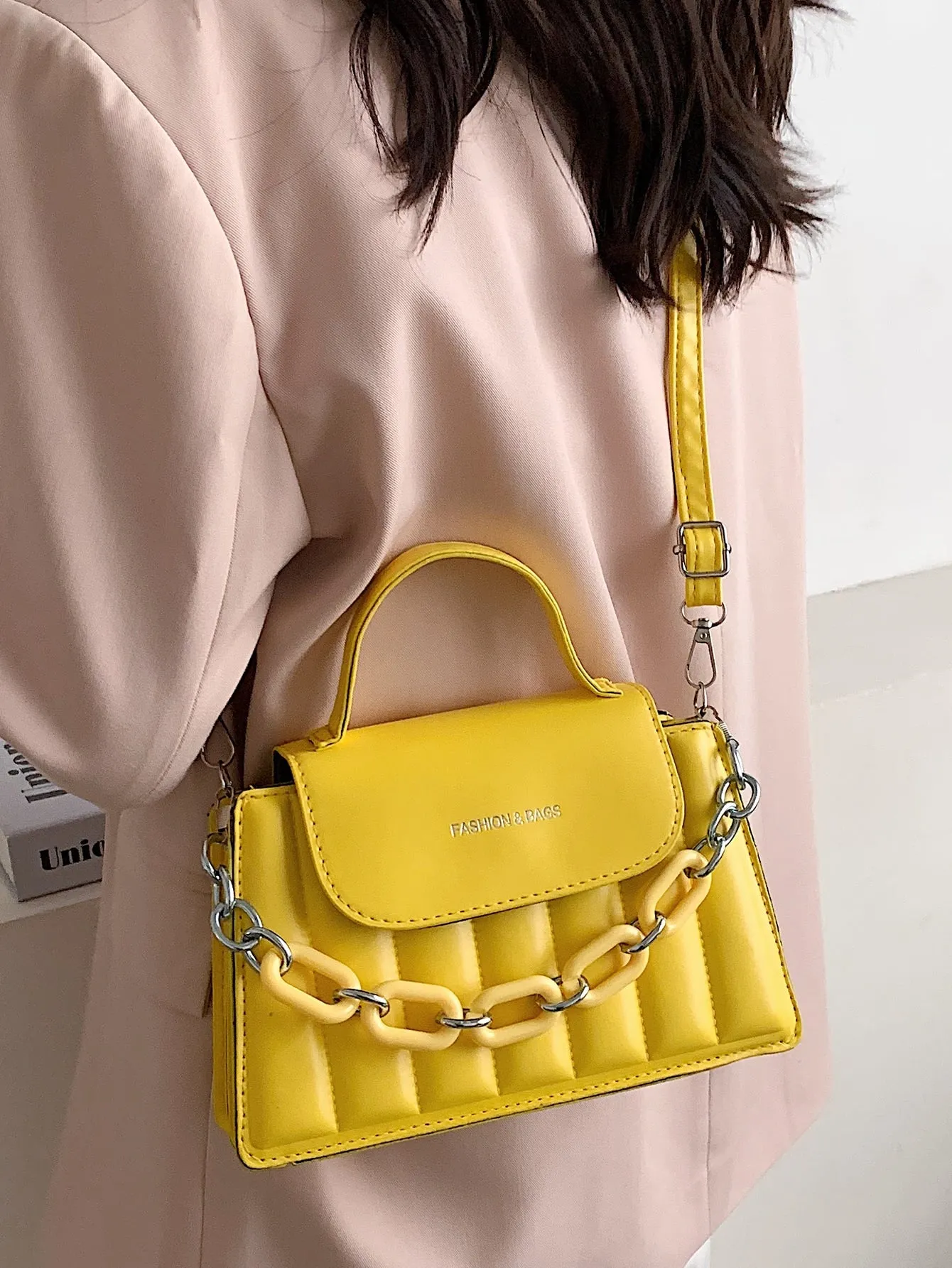 Chain Decor Quilted Satchel Bag