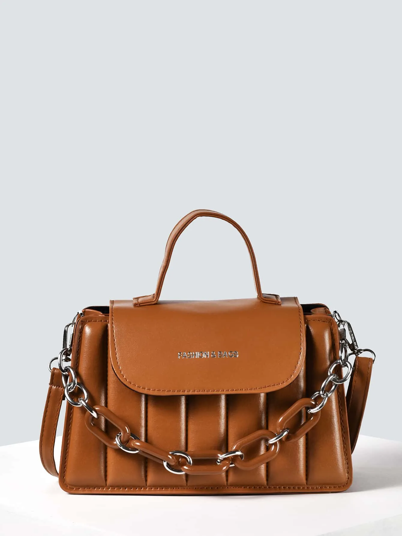 Chain Decor Quilted Satchel Bag