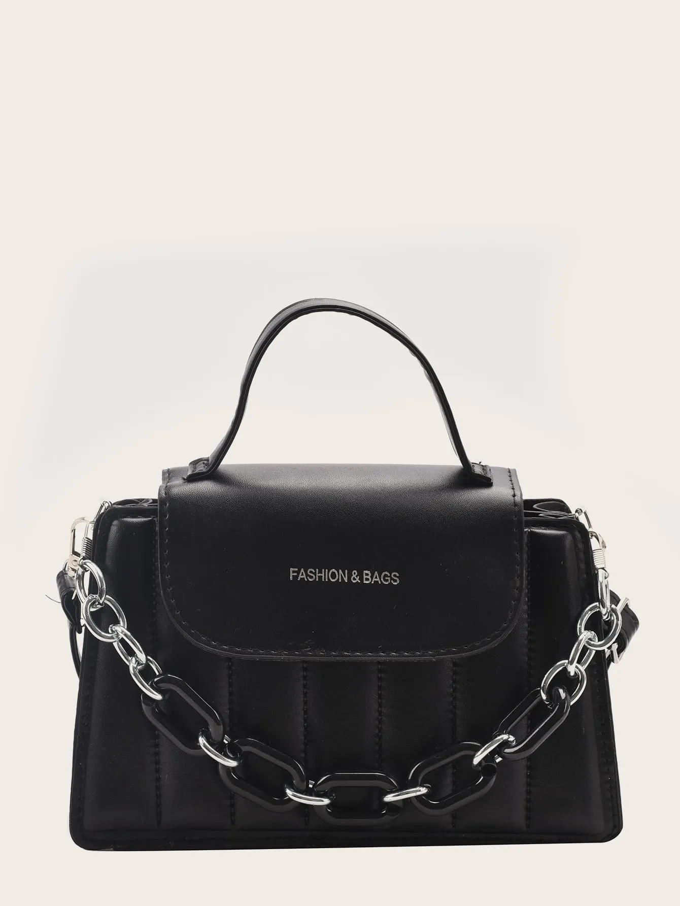 Chain Decor Quilted Satchel Bag