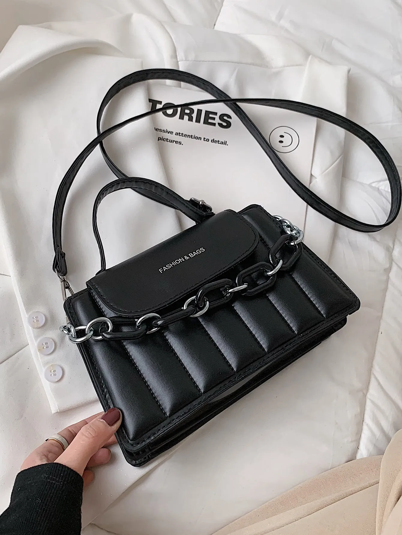 Chain Decor Quilted Satchel Bag