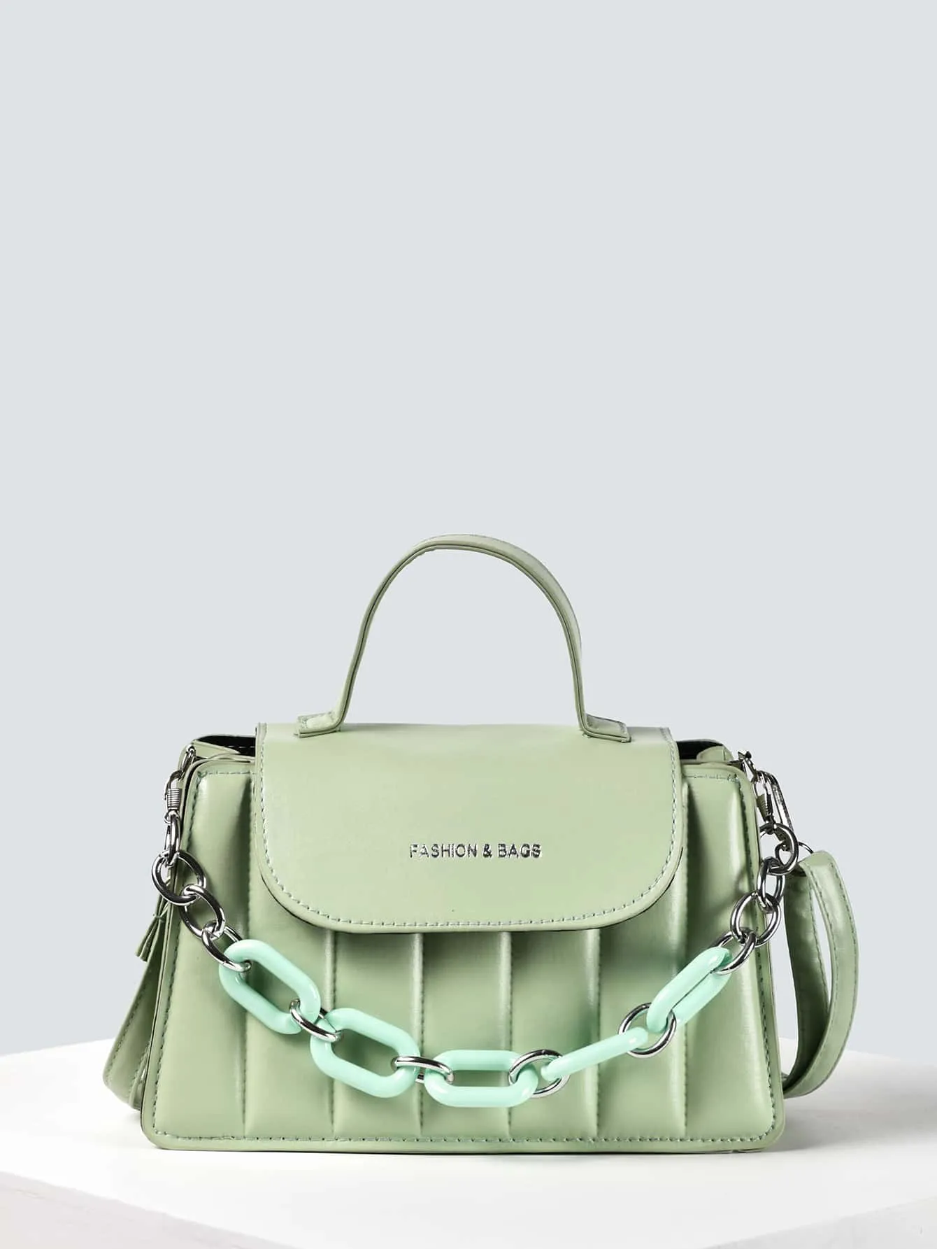 Chain Decor Quilted Satchel Bag
