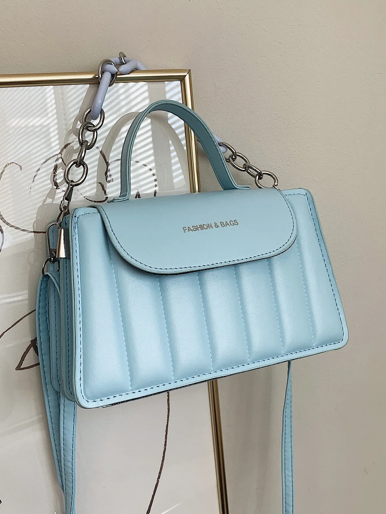 Chain Decor Quilted Satchel Bag