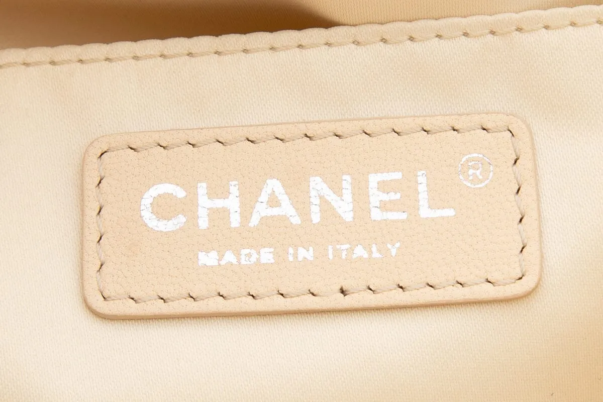 Chanel 2014 Cream Raffia & Gold Sequin Single Flap Large Handbag