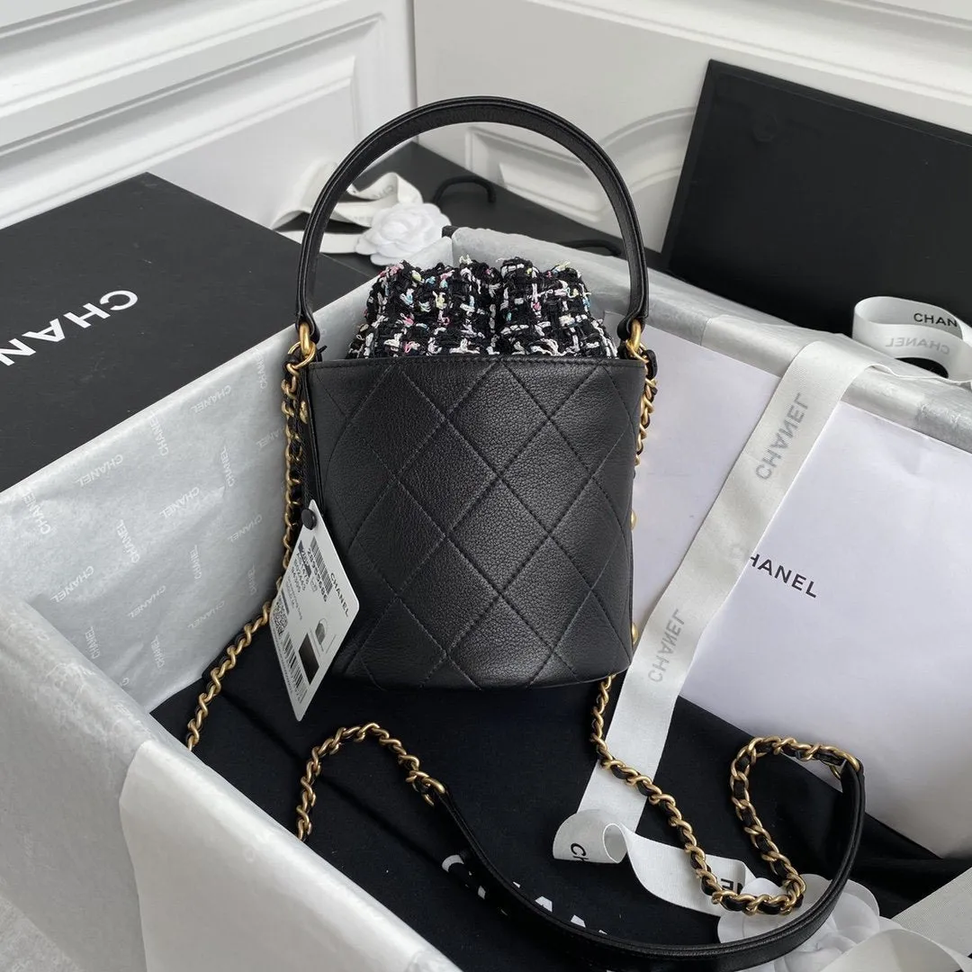 Chanel 2020 Tweed Soul Bucket Bag Black