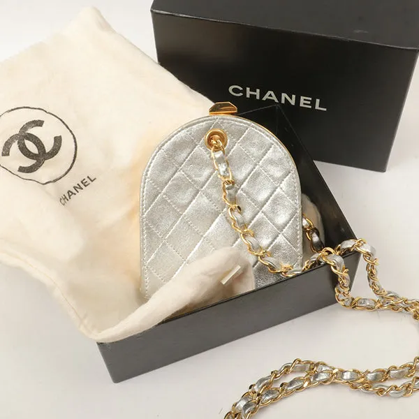 Chanel Around1990 Made Cc Mark Metal Clasp Chain Bag Silver