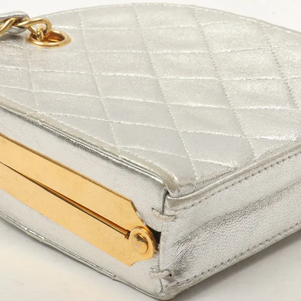 Chanel Around1990 Made Cc Mark Metal Clasp Chain Bag Silver
