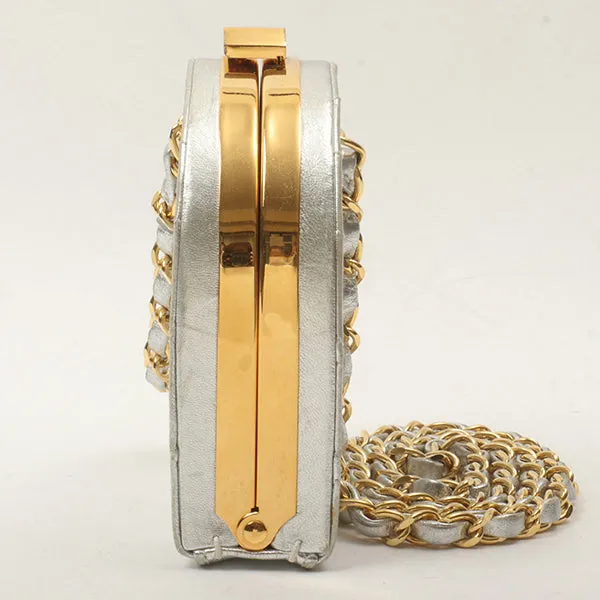 Chanel Around1990 Made Cc Mark Metal Clasp Chain Bag Silver