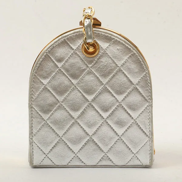 Chanel Around1990 Made Cc Mark Metal Clasp Chain Bag Silver