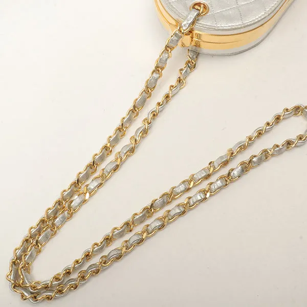 Chanel Around1990 Made Cc Mark Metal Clasp Chain Bag Silver