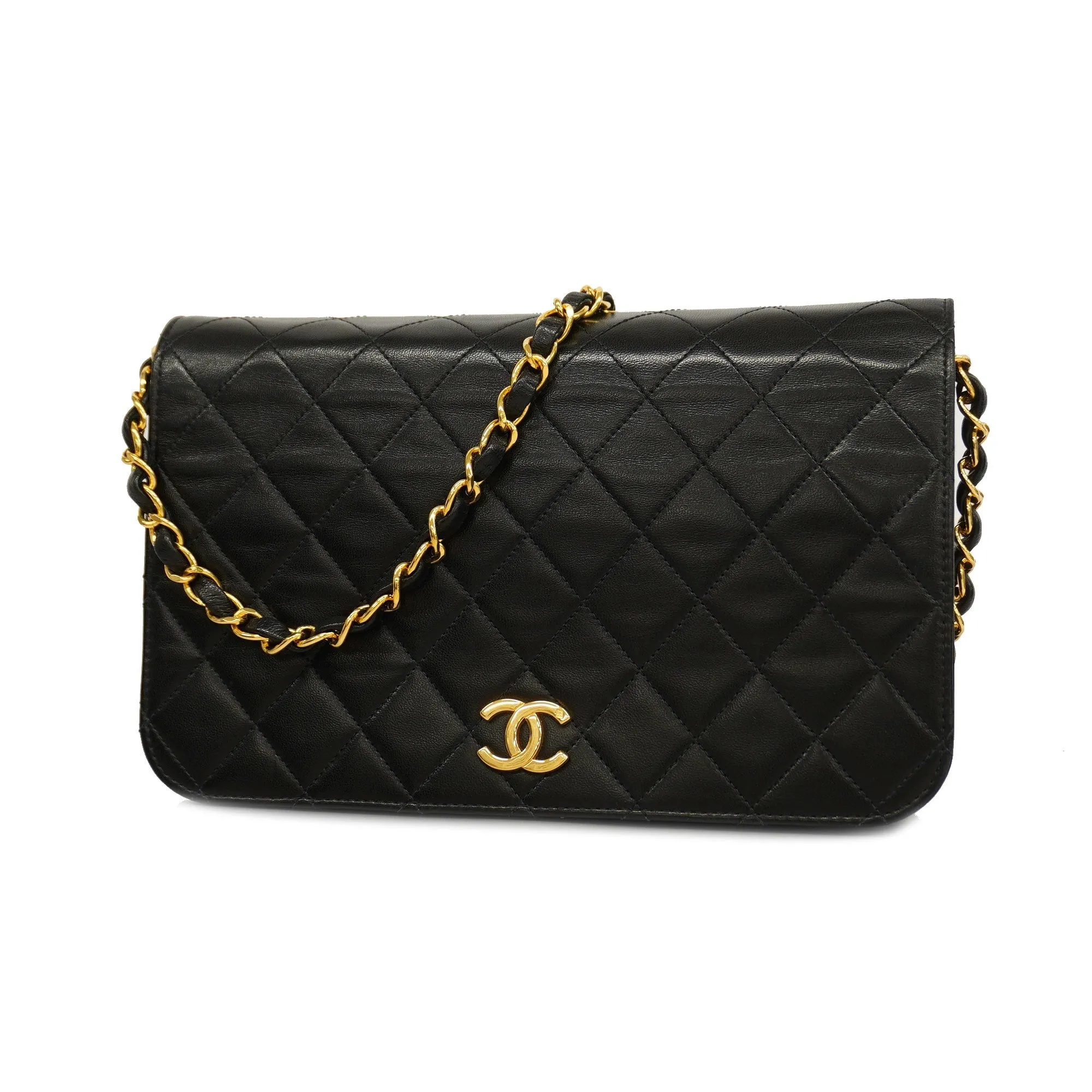 CHANEL   Matelasse Chain Shoulder Women's Leather Shoulder Bag Black Leather Shoulder Bag Black