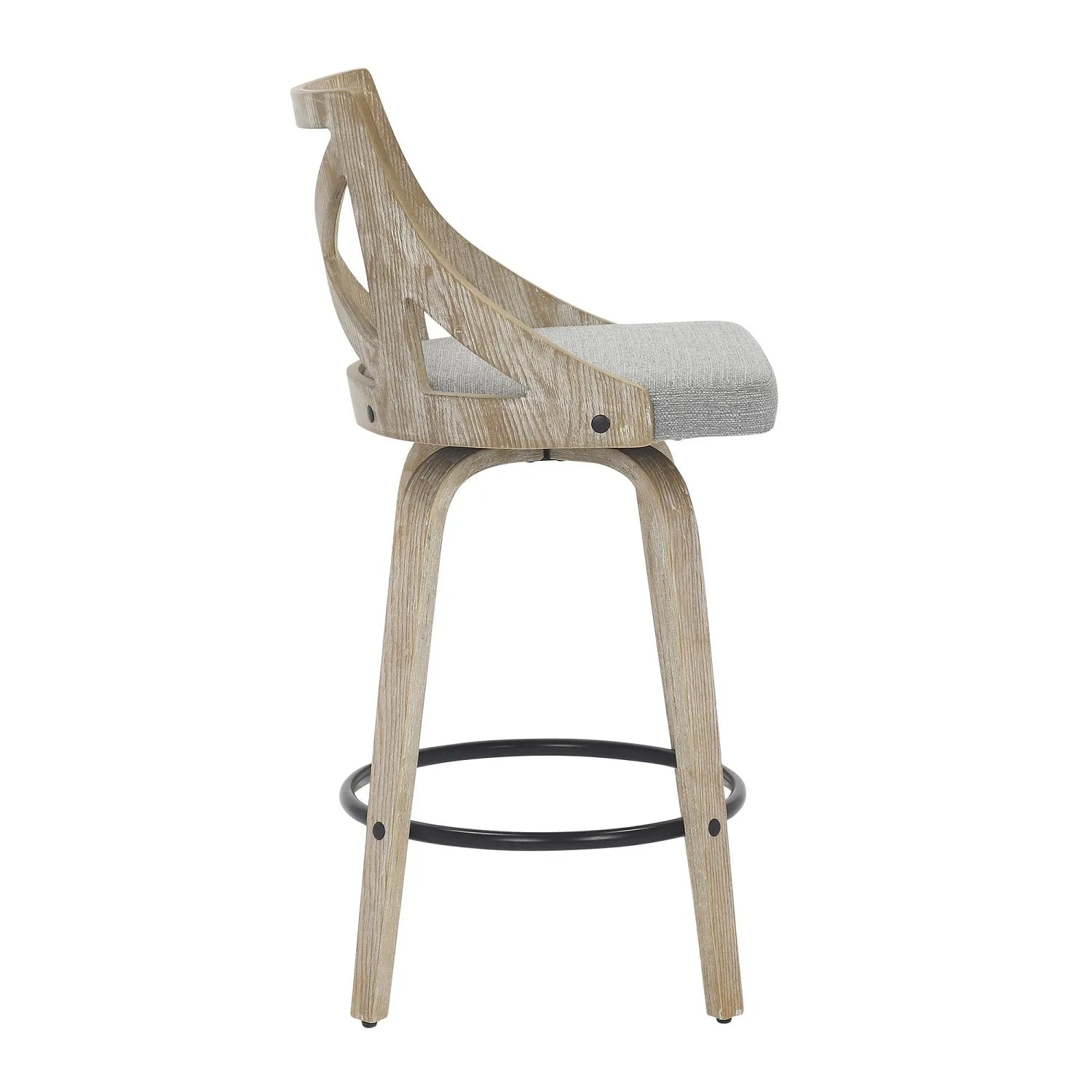 Charlotte Farmhouse Counter Stool in White Washed Wood and Light Grey Fabric by LumiSource - Set of 2