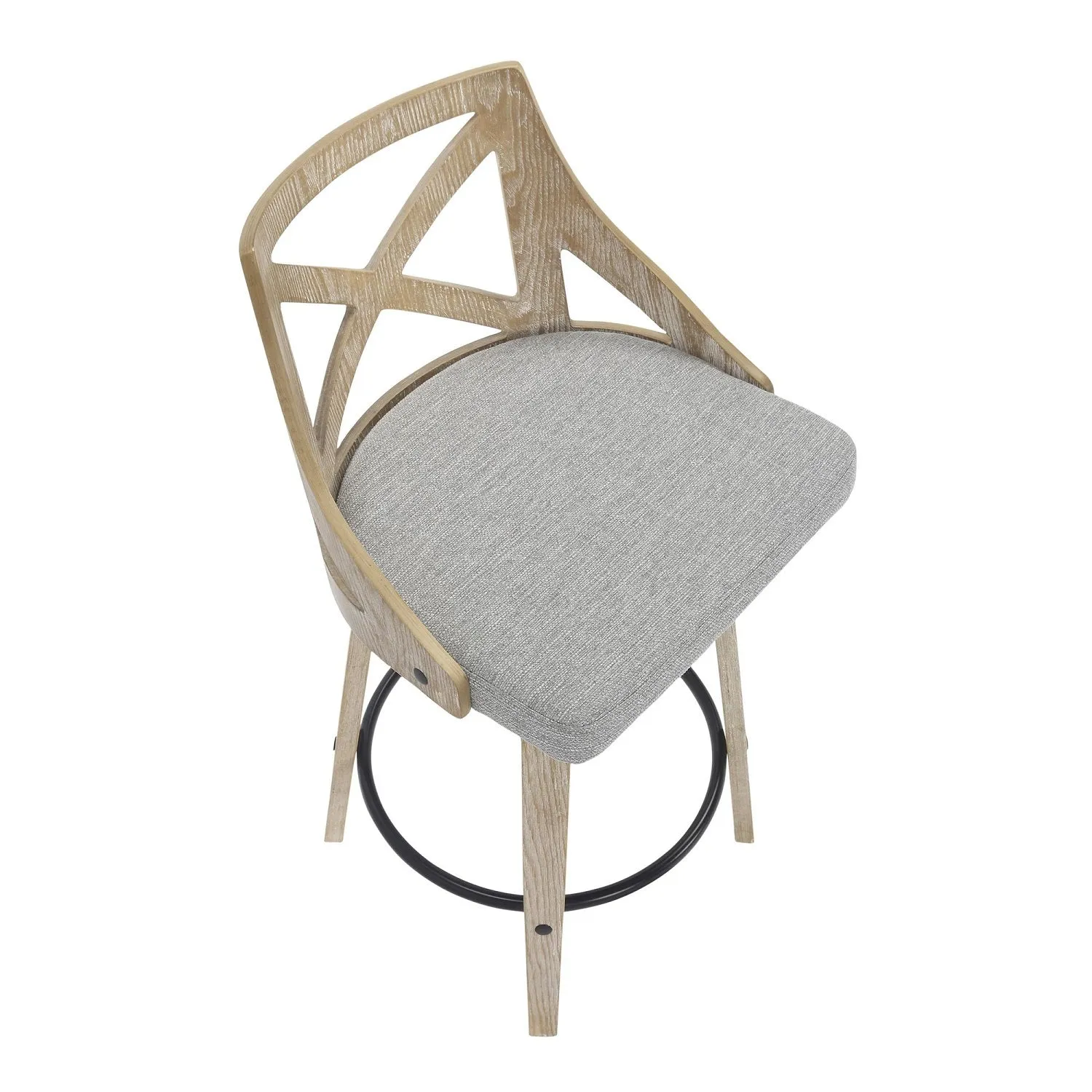 Charlotte Farmhouse Counter Stool in White Washed Wood and Light Grey Fabric by LumiSource - Set of 2