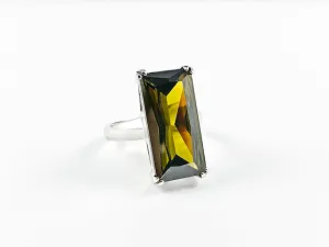 Classic Elegant Olive Radiant Cut Rectangular Shaped Silver Ring