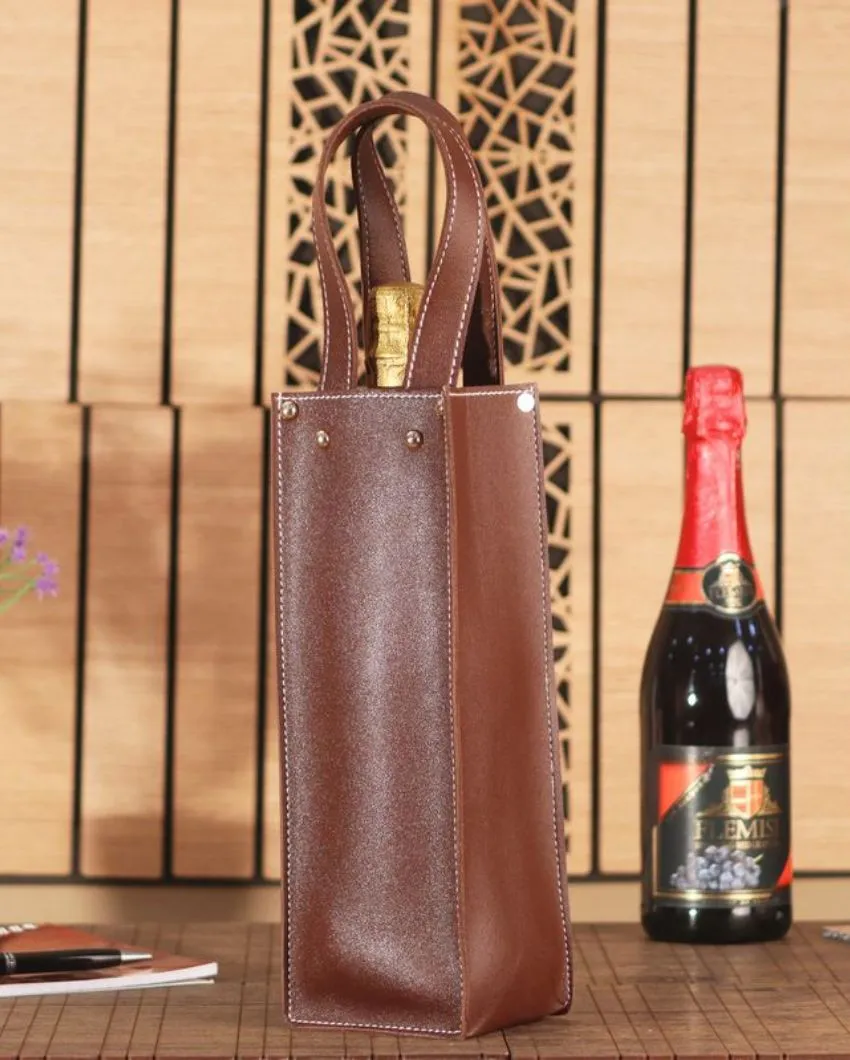 Classic Single Compartment Faux Leather Wine Bottle Bag | 11 x 3 x 11 inches
