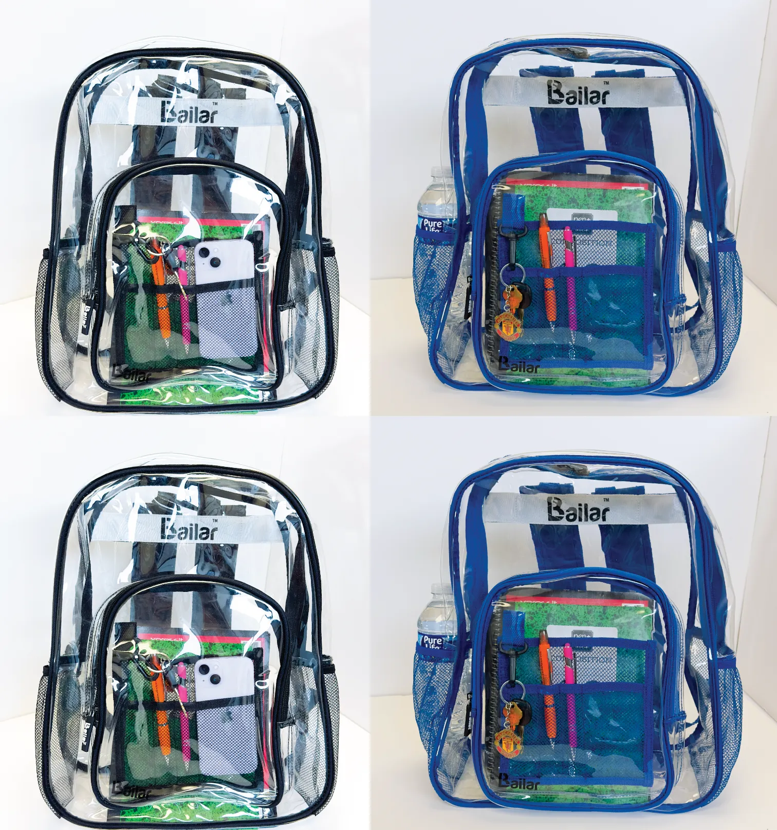 Clear Backpack, 2 Black 2 Blue