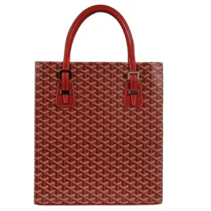 Comores GM Tote Bag Red Leather Coated Canvas Travel Top Handle File Bag