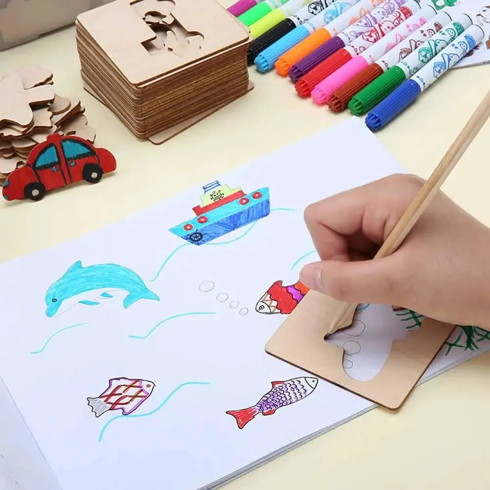 Creative Montessori Wooden Stencil Set - 20pcs Drawing Toys for Kids