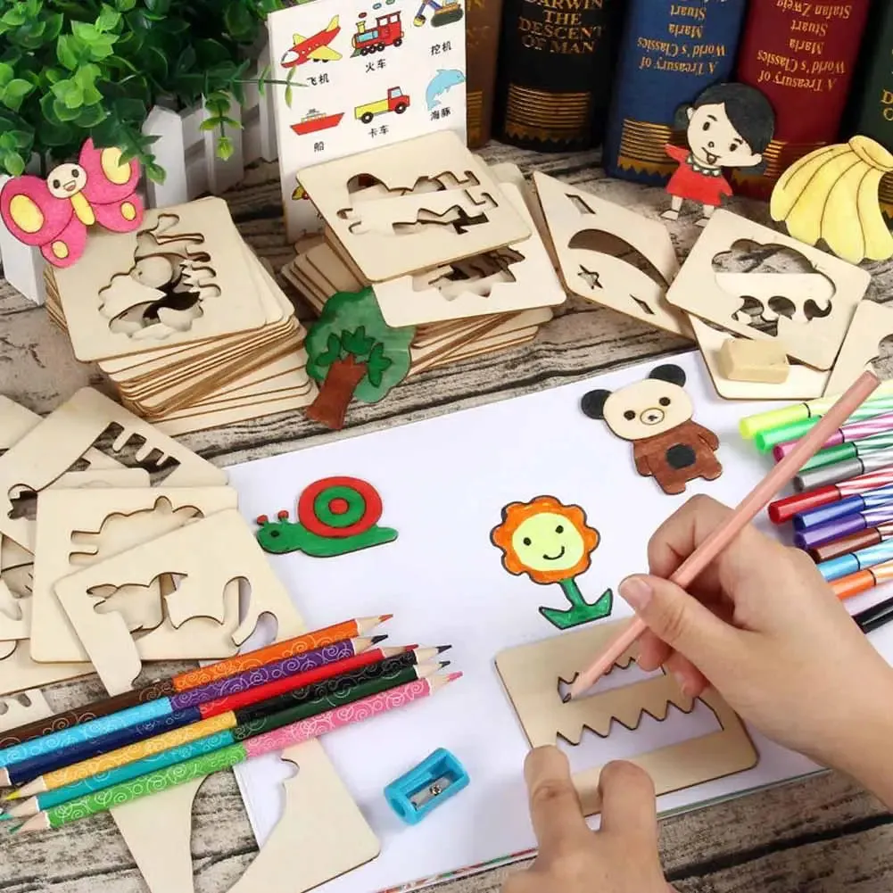 Creative Montessori Wooden Stencil Set - 20pcs Drawing Toys for Kids
