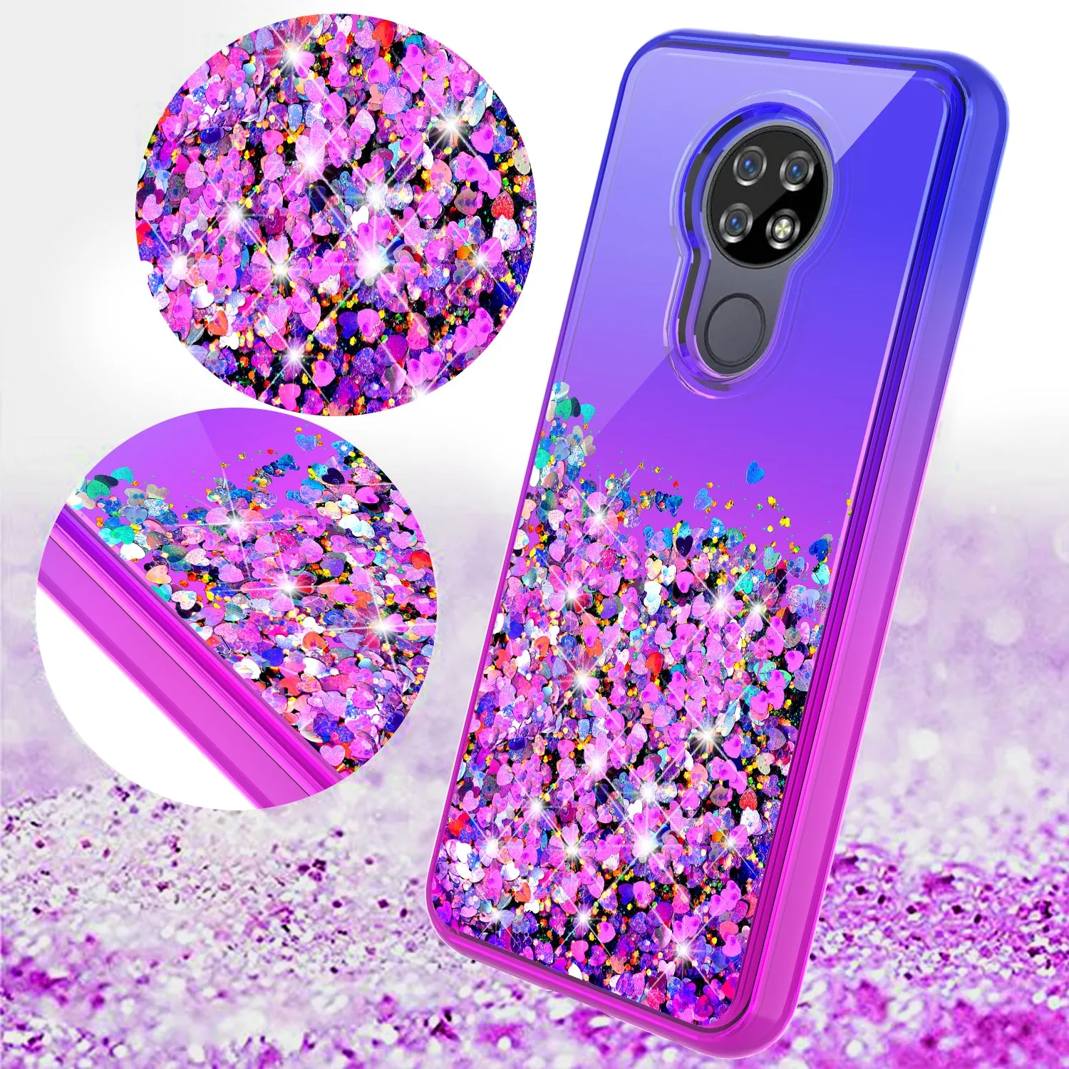 Cricket Ovation/AT&T Radiant Max Case Liquid Glitter Phone Case Waterfall Floating Quicksand Bling Sparkle Cute Protective Girls Women Cover for Cricket Ovation/AT&T Radiant Max w/ Tempered Glass - (Blue/Purple Gradient)