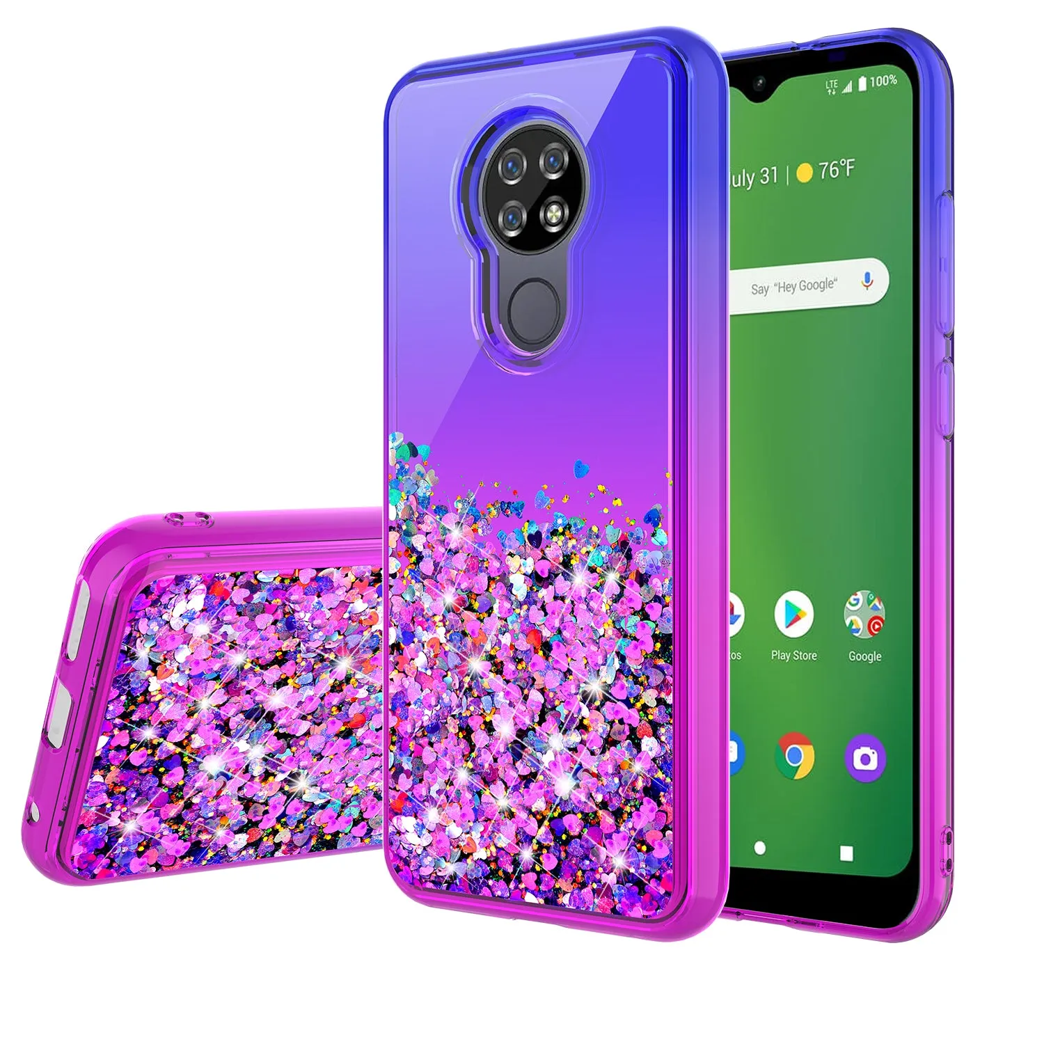 Cricket Ovation/AT&T Radiant Max Case Liquid Glitter Phone Case Waterfall Floating Quicksand Bling Sparkle Cute Protective Girls Women Cover for Cricket Ovation/AT&T Radiant Max w/ Tempered Glass - (Blue/Purple Gradient)