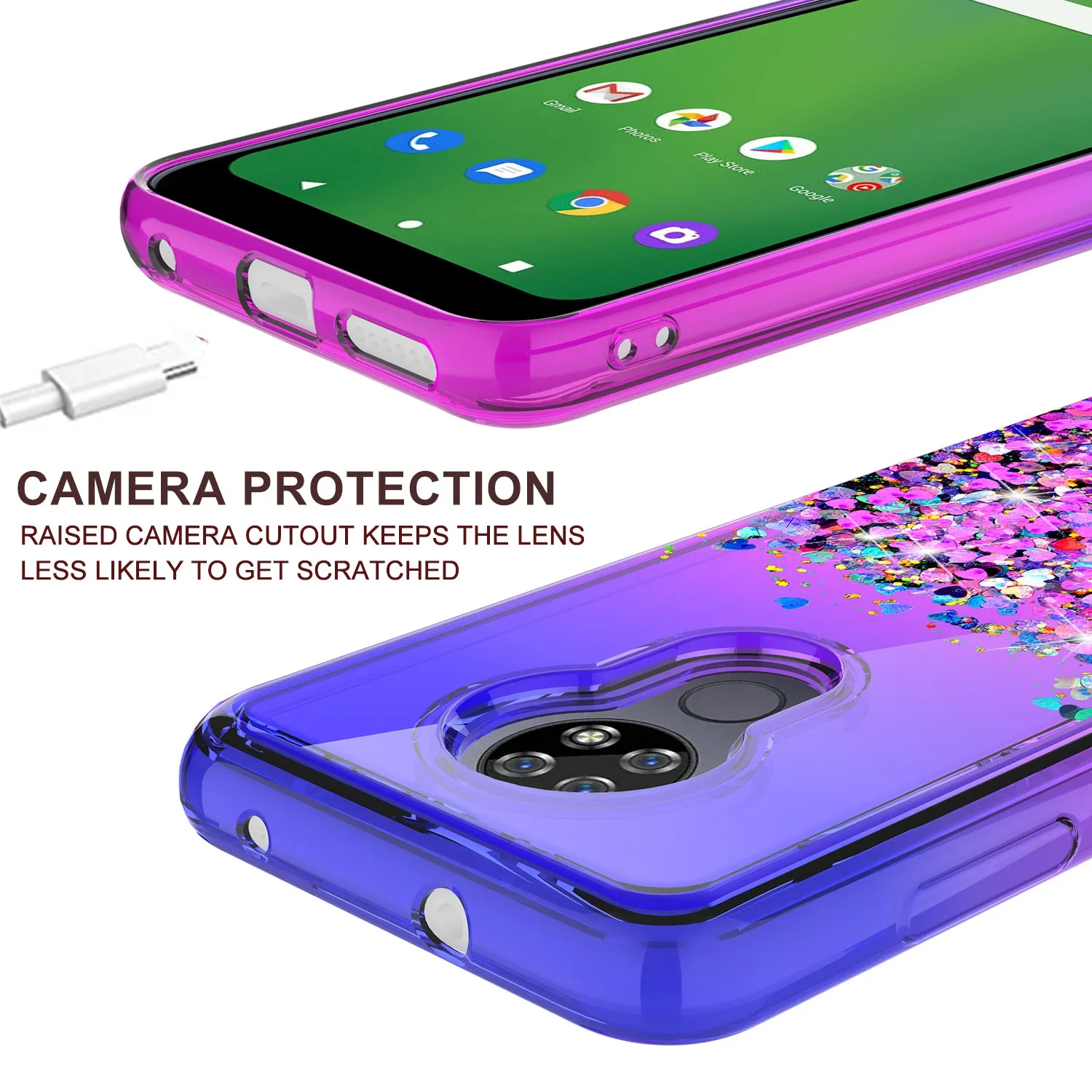 Cricket Ovation/AT&T Radiant Max Case Liquid Glitter Phone Case Waterfall Floating Quicksand Bling Sparkle Cute Protective Girls Women Cover for Cricket Ovation/AT&T Radiant Max w/ Tempered Glass - (Blue/Purple Gradient)
