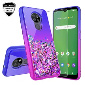 Cricket Ovation/AT&T Radiant Max Case Liquid Glitter Phone Case Waterfall Floating Quicksand Bling Sparkle Cute Protective Girls Women Cover for Cricket Ovation/AT&T Radiant Max w/ Tempered Glass - (Blue/Purple Gradient)