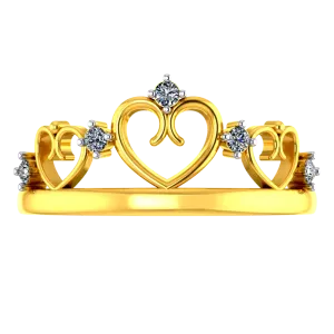 Crown-shaped 14k Gold Ring With Hearts And American Diamonds