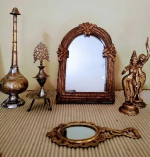Design Dynamics Antique Wall Mirror with Compressed Wooden Frame Vintage Wall Mount Mirror Makeup Elegant Hanging Glass Living Room Bedroom Bathroom Basin Home Decor