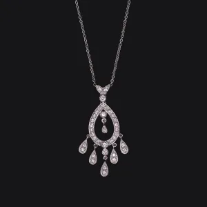 DIAMOND CHANDELIER NECKLACE 14k WHITE GOLD DROP DANGLE NATURAL TEARDROP SHAPE