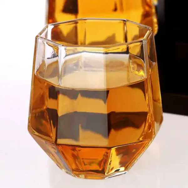 DIAMOND DECANTER SET WITH OAK STAND