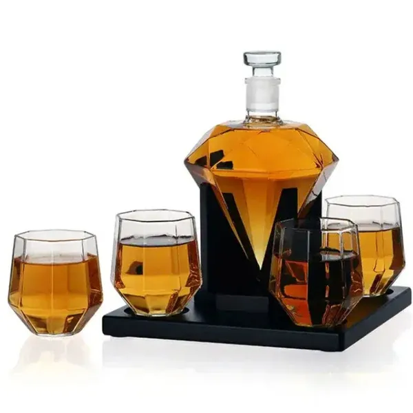 DIAMOND DECANTER SET WITH OAK STAND