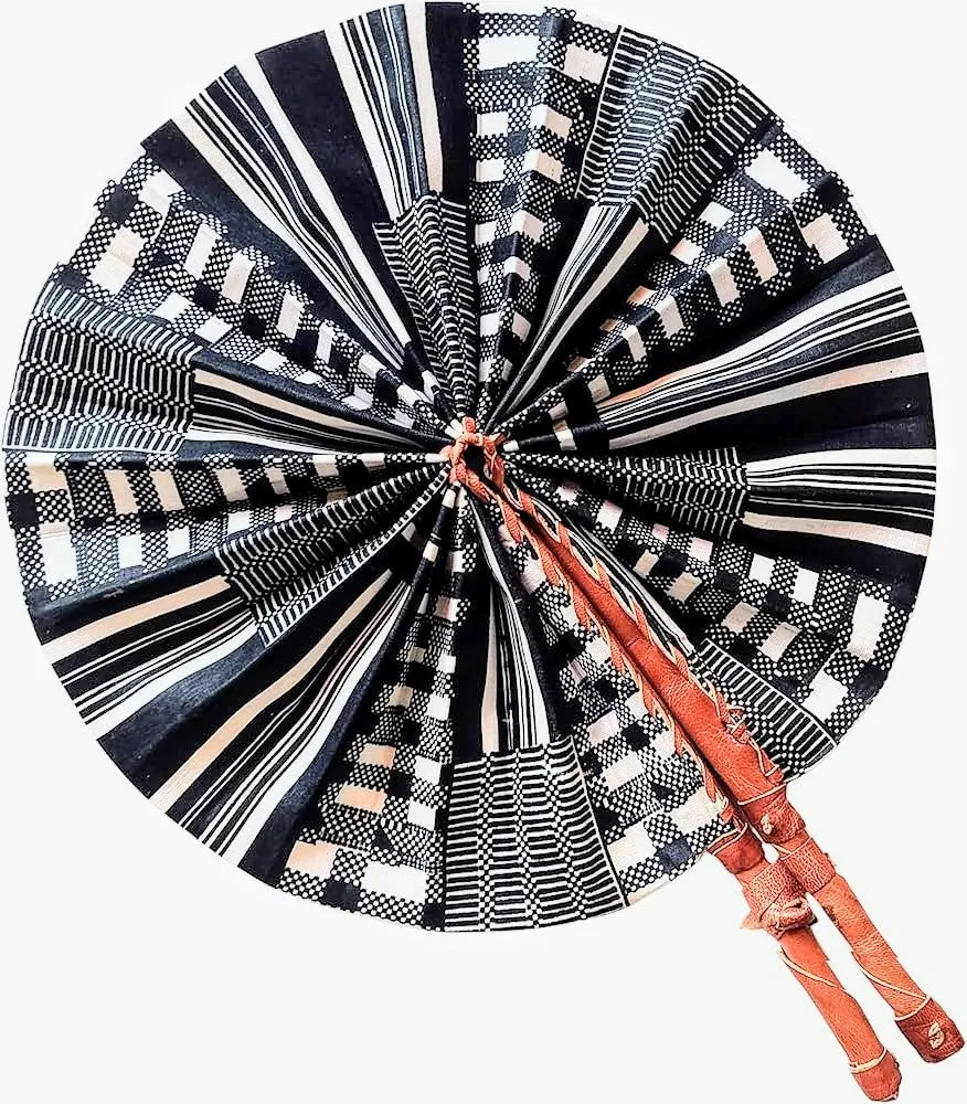 Dupsie's Koumadi Foldable Black and White African Print Ankara Kente Fan DPPFB0795