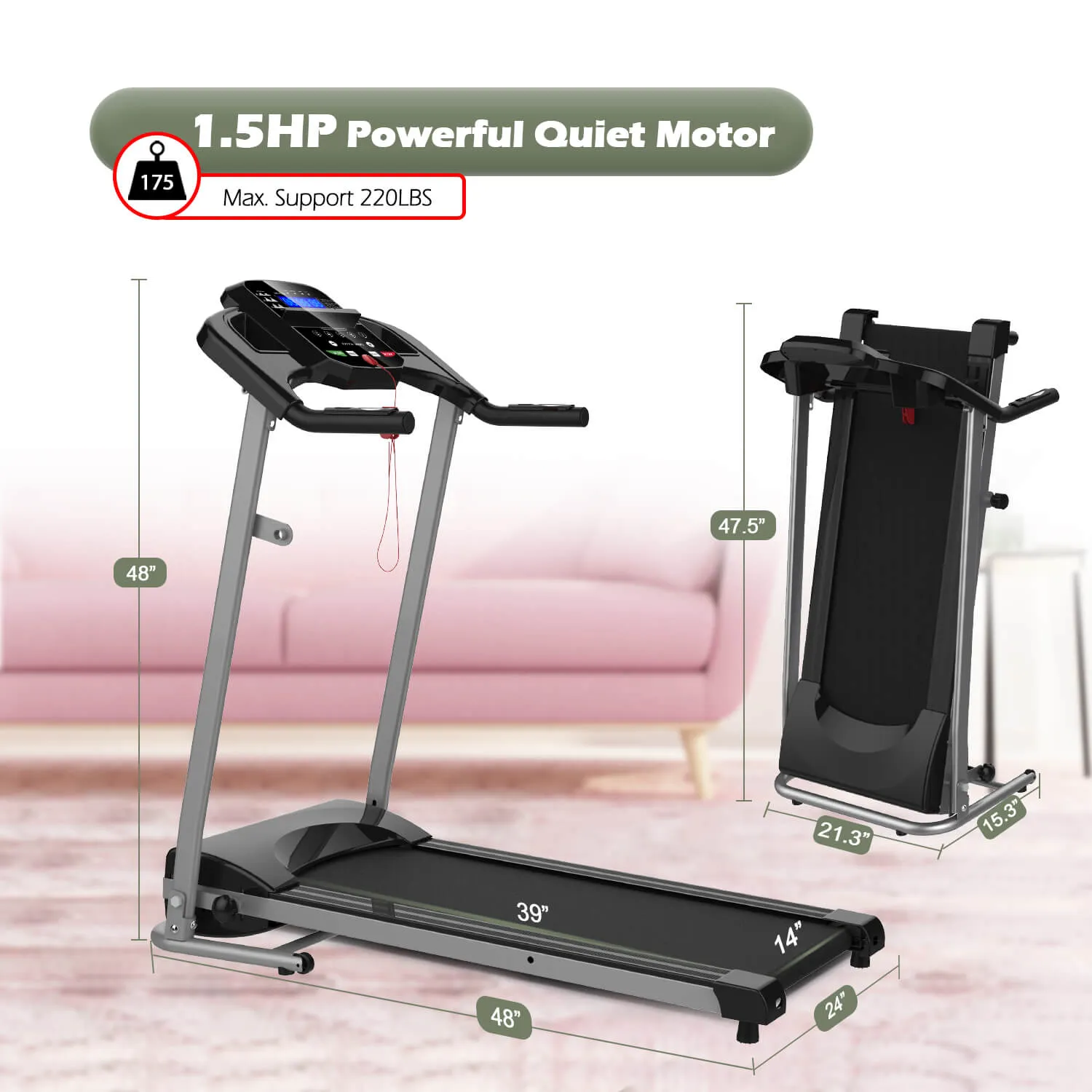 Electric Motorized Running Machine Folding Treadmill Fitness Workout Jogging Walking Easily Install